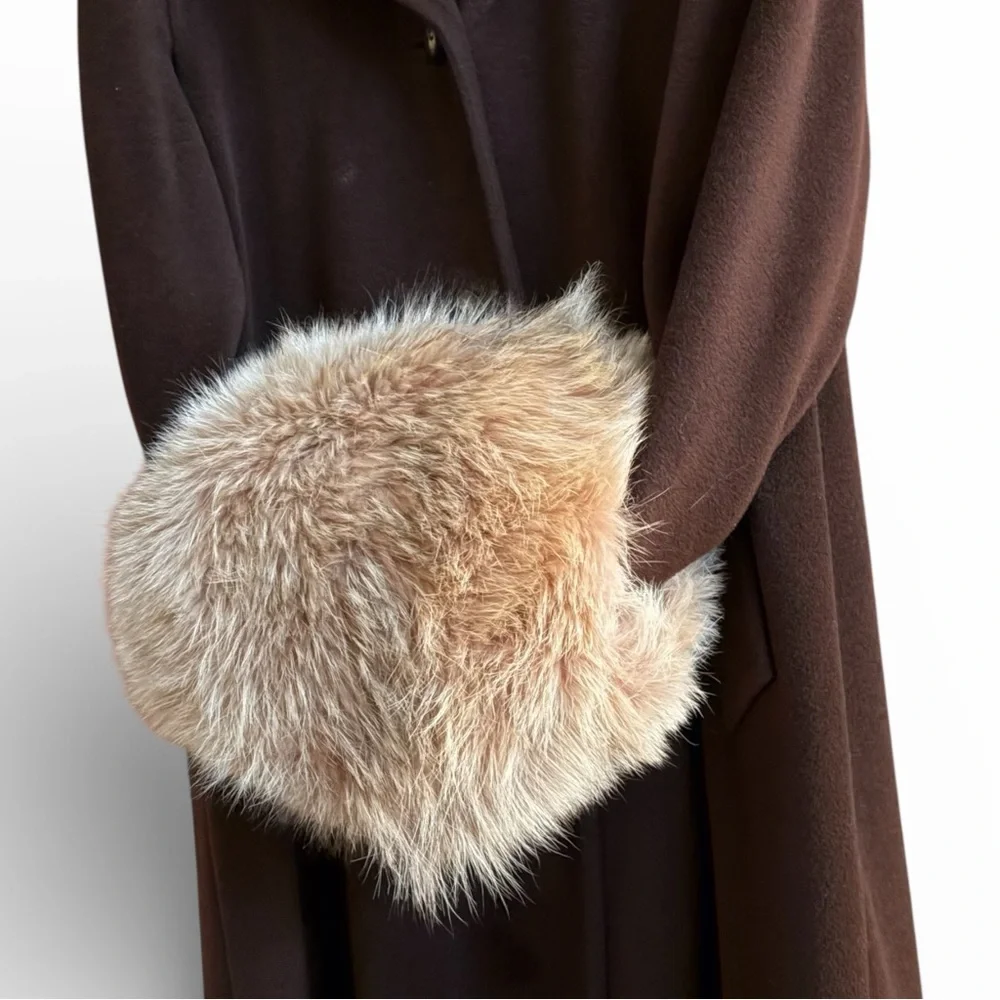 Vintage Fox Fur Hand Muff Caramel Honey‎ Brown Old Hollywood Glam USA made
